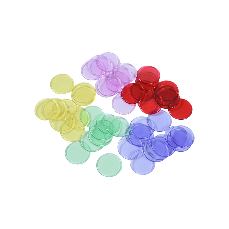 Conjunto de fichas de bingo translúcidas de cores sortidas