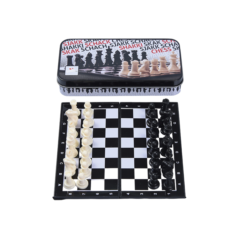 Conjunto de xadrez mini caixa de lata