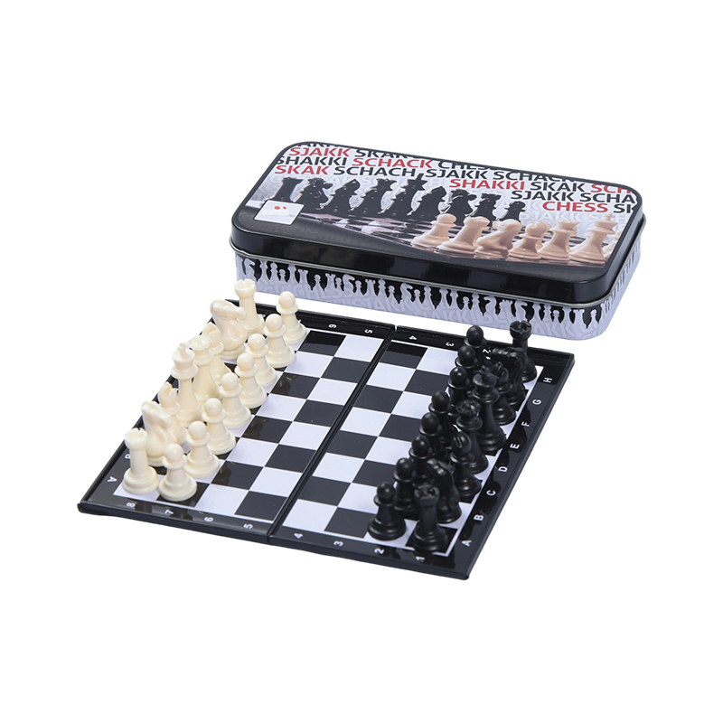 Conjunto de xadrez mini caixa de lata
