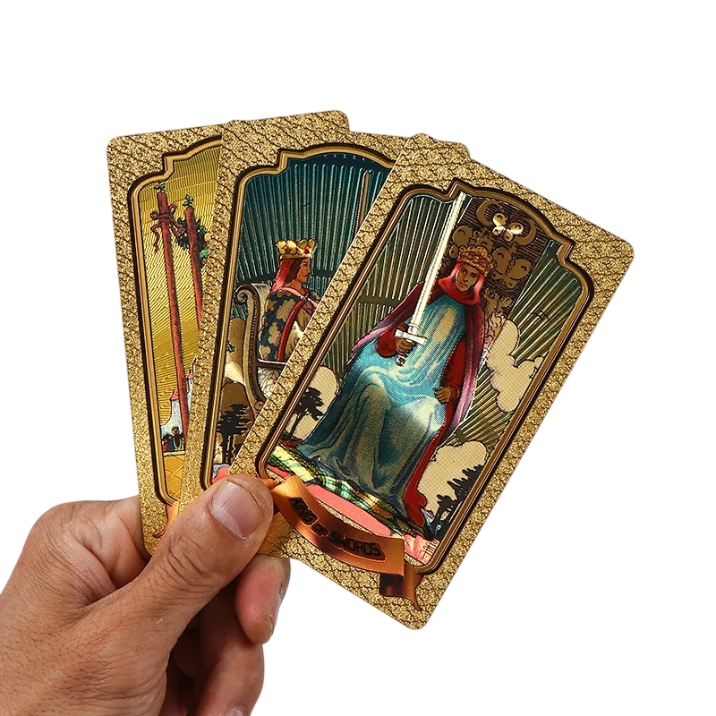 Conjunto de cartas de tarô premium em folha de ouro