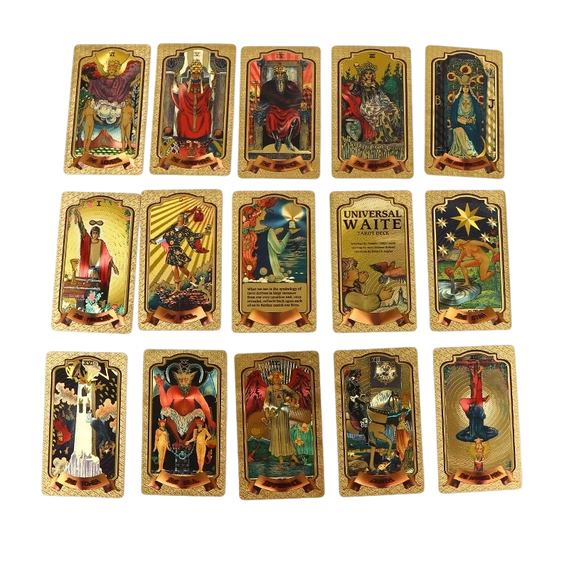 Conjunto de cartas de tarô premium em folha de ouro