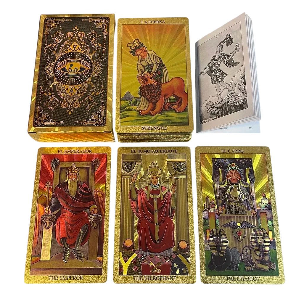 Conjunto de cartas de tarô premium em folha de ouro
