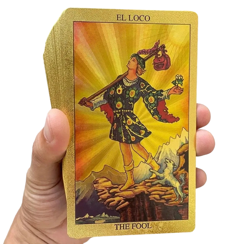 Conjunto de cartas de tarô premium em folha de ouro
