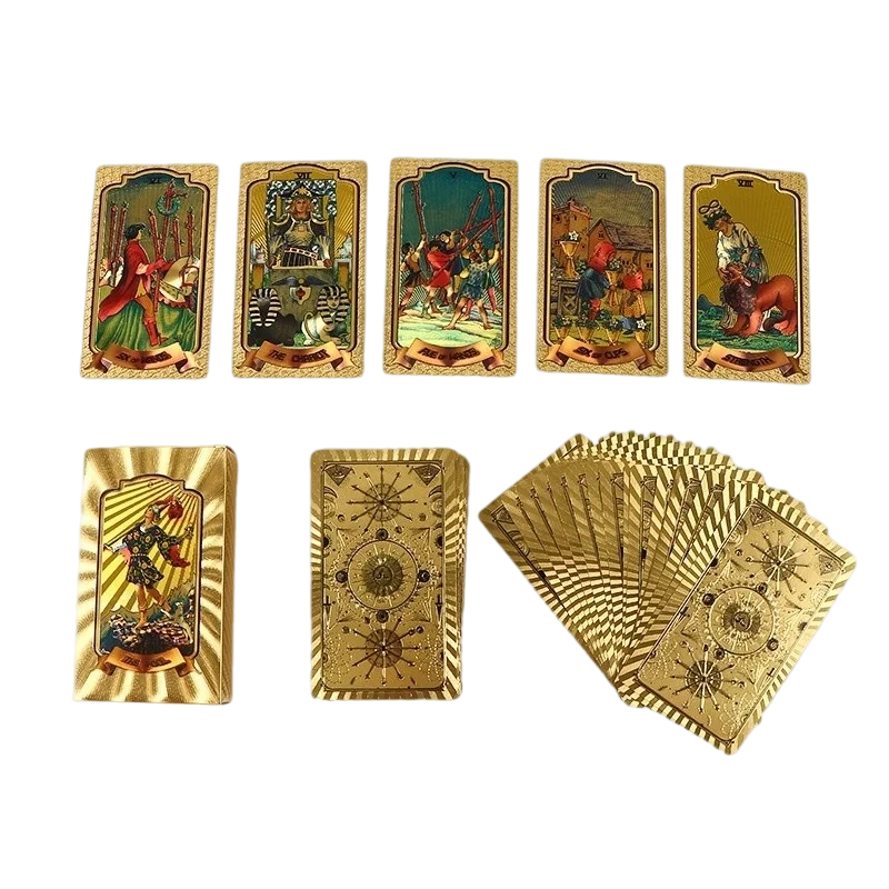 Conjunto de cartas de tarô premium em folha de ouro
