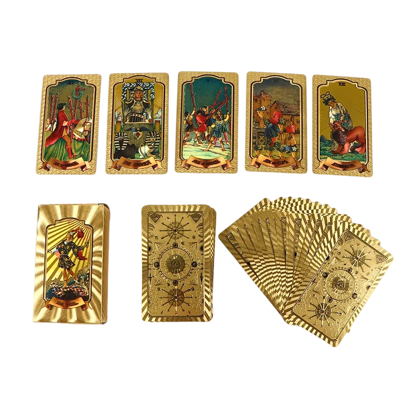 Conjunto de cartas de tarô premium em folha de ouro