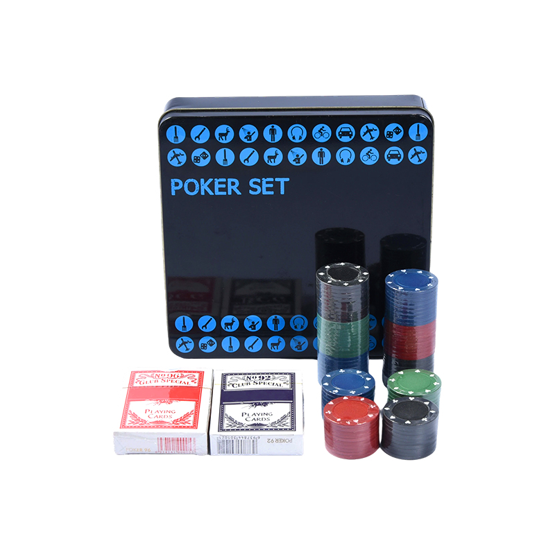 Conjunto de pôquer preto em lata de metal – completo com fichas, cartas e acessórios