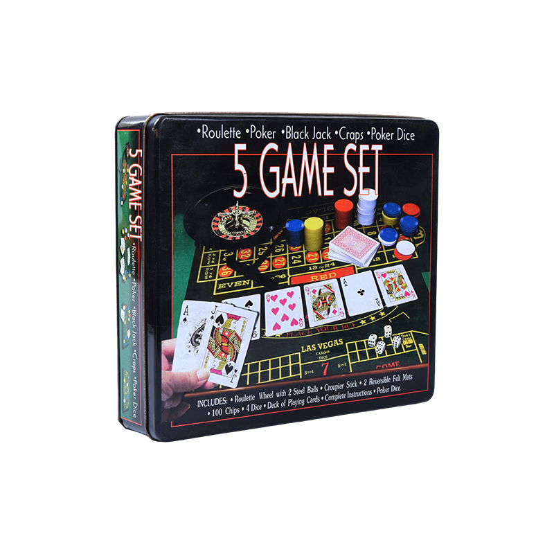 Conjunto de jogos de cassino 5 em 1 de lata de metal