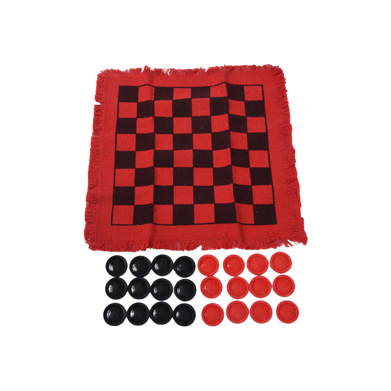 Conjunto de jogo de damas clássico com tabuleiro com franjas