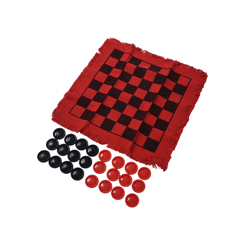 Conjunto de jogo de damas clássico com tabuleiro com franjas