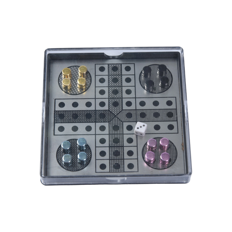 Conjunto de jogos Ludo de metal magnético em caixa de acrílico transparente