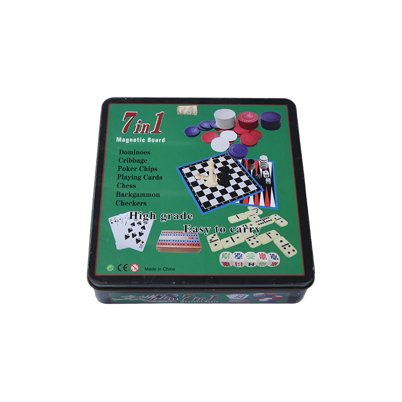 Conjunto de jogos de tabuleiro magnético 7 em 1 com caixa de lata de metal
