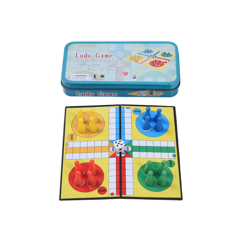Conjunto de jogos Ludo portátil com caixa de lata de metal