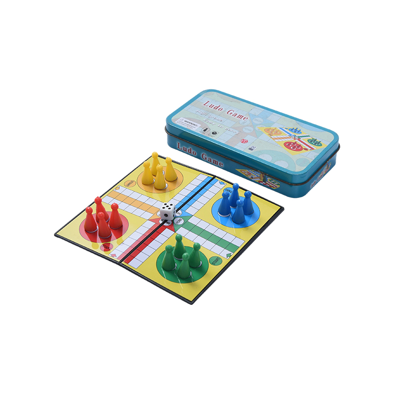 Conjunto de jogos Ludo portátil com caixa de lata de metal