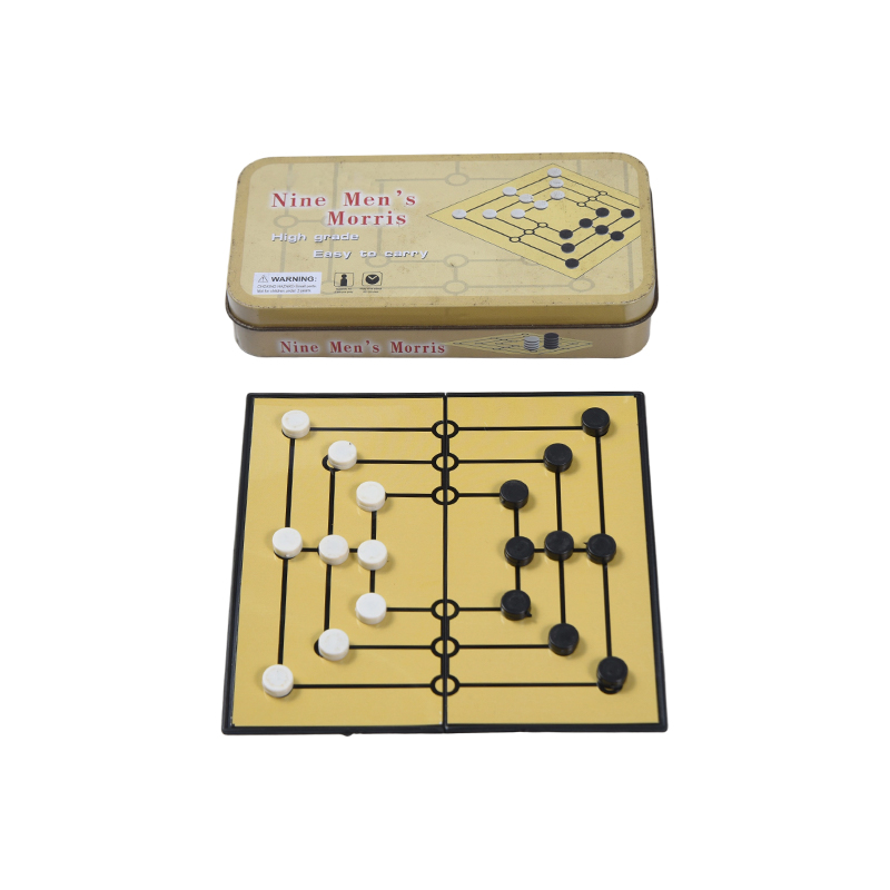 Caixa de lata de metal portátil para nove homens Morris Game