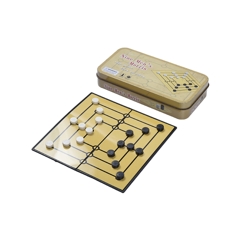 Caixa de lata de metal portátil para nove homens Morris Game