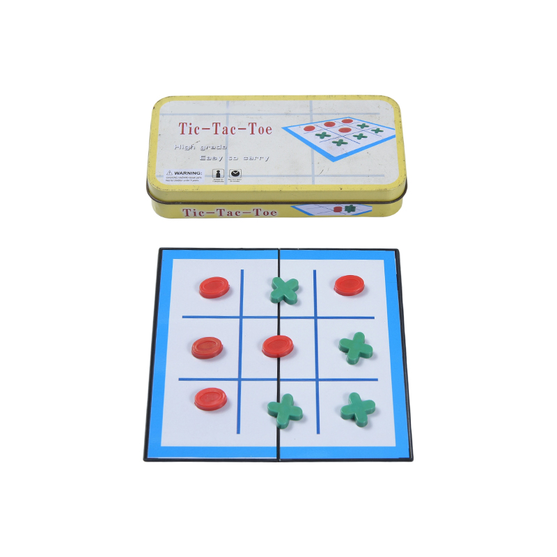 Jogo Tic-Tac-Toe portátil de lata de metal amarelo