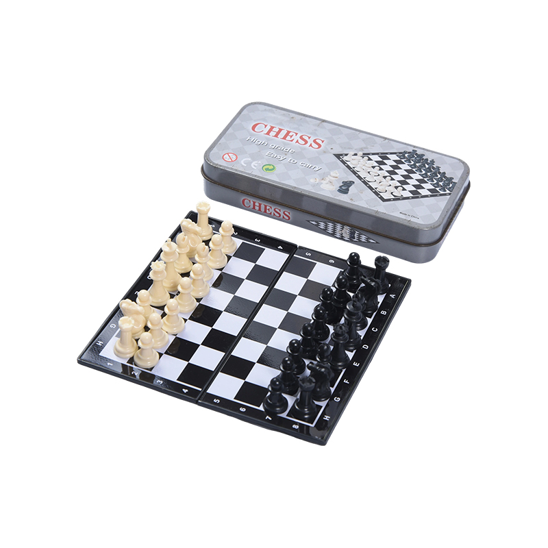 Conjunto de xadrez magnético portátil com caixa de lata de metal