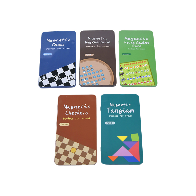 Conjunto de viagem magnética multijogos de coleção de jogos de lata portátil 5 em 1