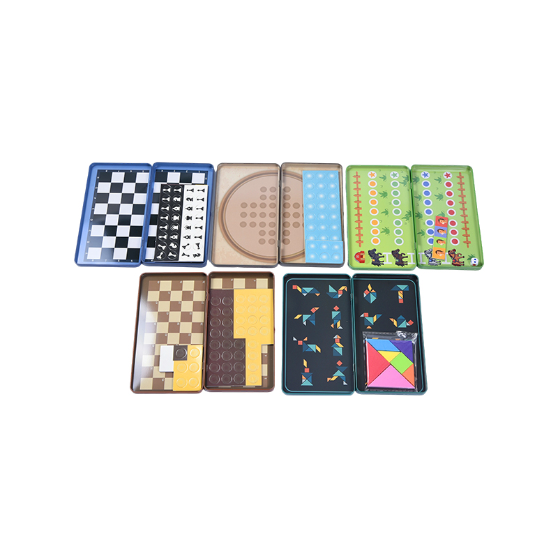 Conjunto de viagem magnética multijogos de coleção de jogos de lata portátil 5 em 1