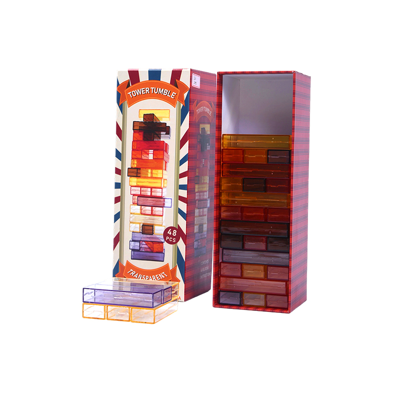 Jogo de queda de torre transparente de desafio de empilhamento de cores de 48 peças