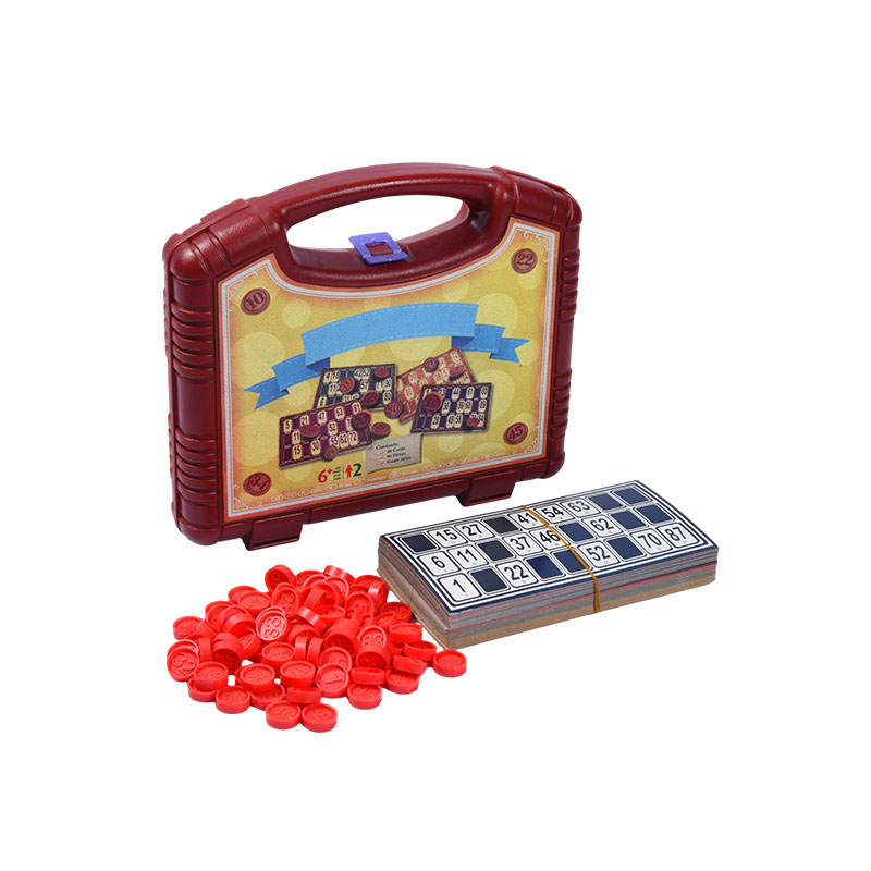 Conjunto de jogos de bingo com maleta de transporte – completo com cartas, fichas e maleta