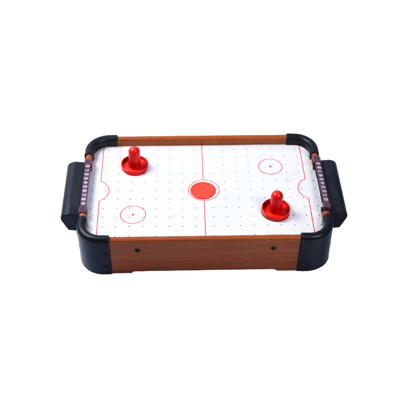 Mini jogo de mesa com discos vermelhos e rastreadores de pontuação Mesa compacta de air hockey de madeira