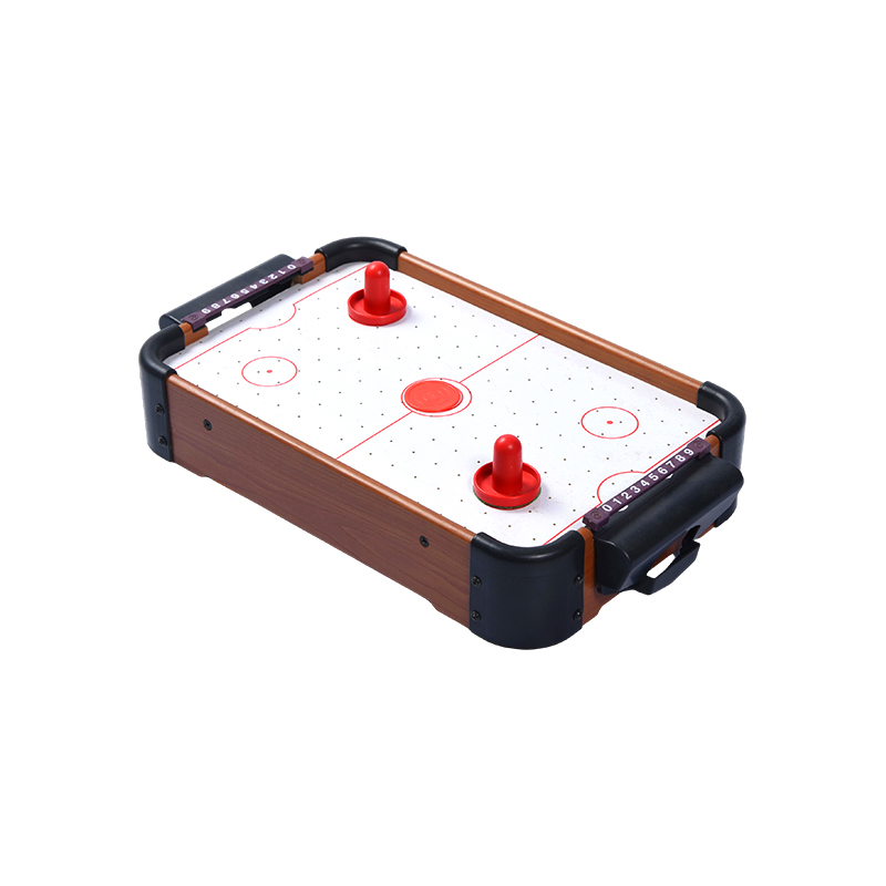 Mini jogo de mesa com discos vermelhos e rastreadores de pontuação Mesa compacta de air hockey de madeira