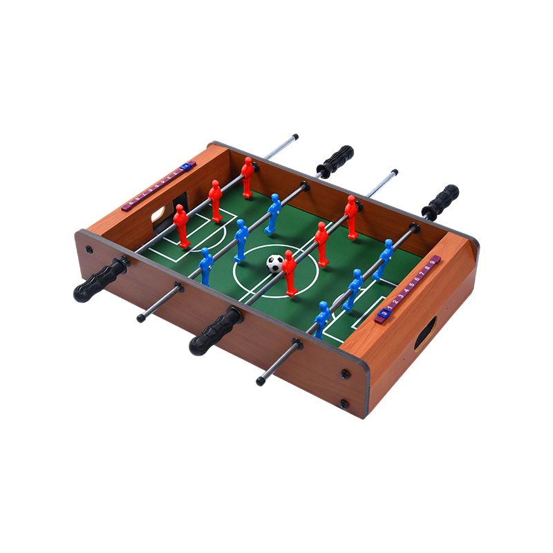 Mesa de pebolim clássica de madeira - jogo de mesa compacto com jogadores vibrantes e rastreadores de pontuação