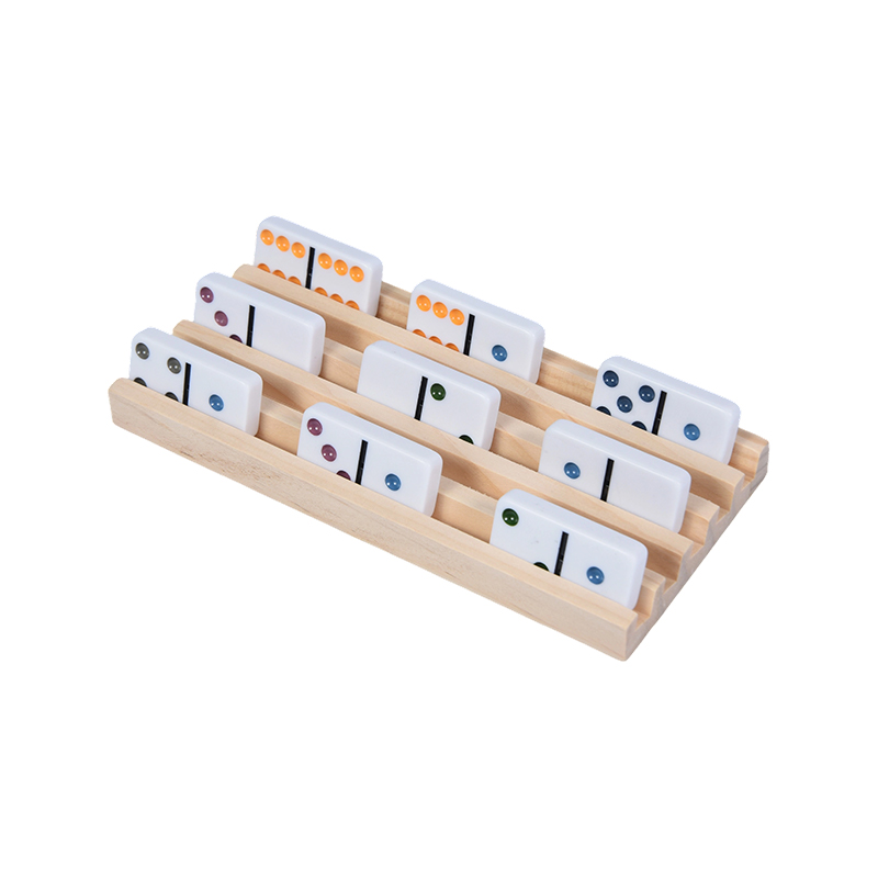 Padrões de pontos coloridos com display organizado conjunto de rack de dominó de madeira